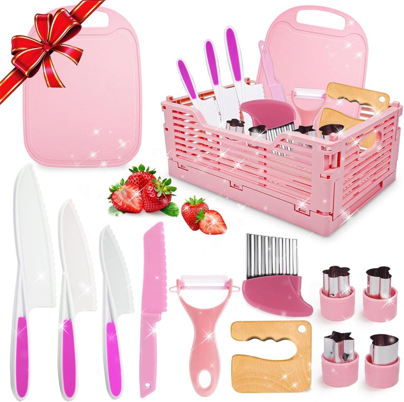 Windidi Kids Kitchen Knife Set for Real Cooking & Basket,Montessori Toys for 3 4 5 6 7 8 9 10 Year Old Girls Birthday Gifts, Toddler Knife Set, Toddler Kitchen Tools - Image 1